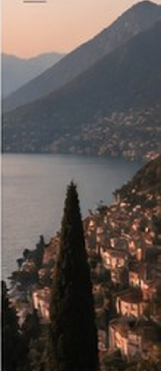 Lakeside town at sunset