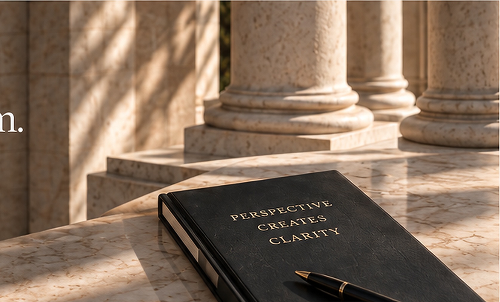 Notebook on marble in warm light